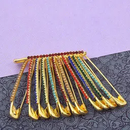 VAMA Set of 12 Rhinestone Studded Safety Saree Pins-0