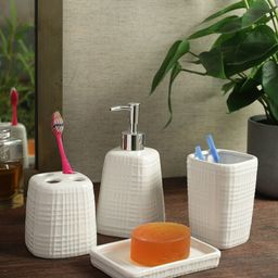 House Of Accessories White 4 Pieces Textured Bathroom Accessories-image-38
