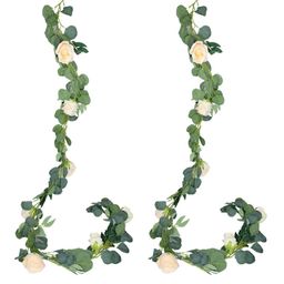 Wonderland Set Of 2 Peach & Green Artificial Rose Flower String Garden Accessory image 5