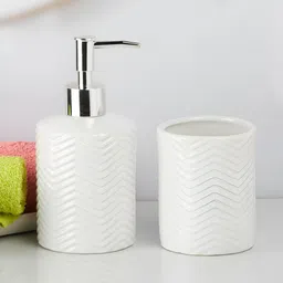 Kookee White 2 piece Abstract Ceramic Bath Accessories Set-18