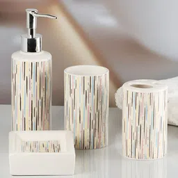 Kookee Off White 4 piece Abstract Ceramic Bath Accessories Set-44