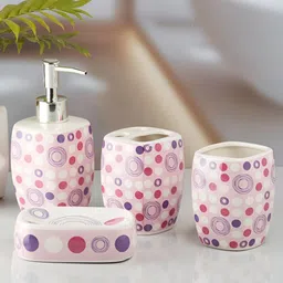 Kookee  Pink & Red 4-Pcs Geometric Ceramic Bath Accessories Set-53