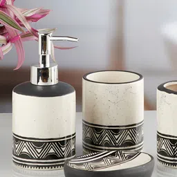 Kookee White & Black 4 Piece Abstract Ceramic Bath Accessories Set-31