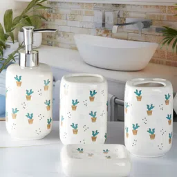 Kookee White 4 piece Abstract Ceramic Bath Accessories Set-56
