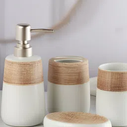 Kookee Beige 4 Pieces Abstract Printed Ceramic Bath Accessories Set-43