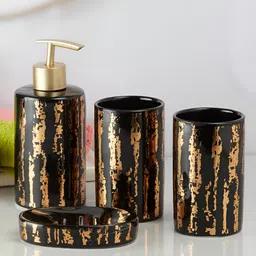 Kookee Black & Copper Toned 4 Pieces Cylindrical Shaped Ceramic Bath Accessories Set-18