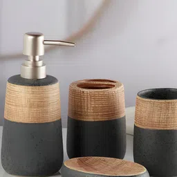 Kookee Black & Brown 4 Piece Ceramic Bath Accessories Set-16