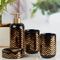 Kookee Black & Gold Toned 4 Pcs Abstract Ceramic Bath Accessories-21