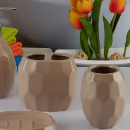 Kookee Brown 4 piece Abstract Ceramic Bath Accessories Set-27