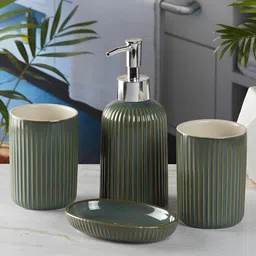 Kookee Green 4 Pieces Striped Ceramic Bath Accessories Set-20