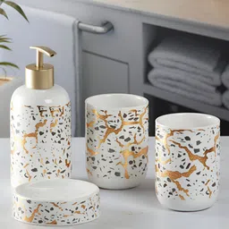 Kookee White & Black 4Pcs  Abstract Ceramic Bath Accessories Set-96
