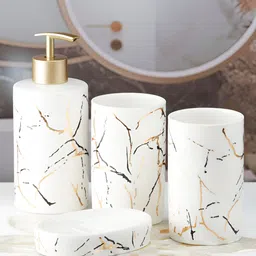 Kookee White & Black 4 Pieces Abstract Ceramic Bath Accessories Set-1