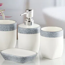 Kookee White 4 Pieces Abstract Ceramic Bath Accessories Set-12