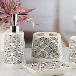 Kookee White 4 pieces Abstract Ceramic Bath Accessories Set-28