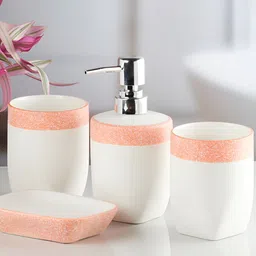 Kookee White 4 piece Abstract Ceramic Bath Accessories Set-29