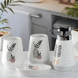 Kookee White 4 Pieces Abstract Ceramic Bath Accessories Set-11