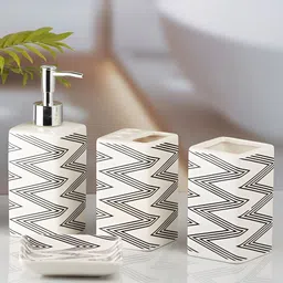Kookee White & Black 4Pcs Abstract Ceramic Bath Accessories Set-13