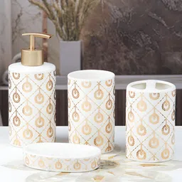 Kookee White 4 Pieces Abstract Ceramic Bath Accessories Set-14