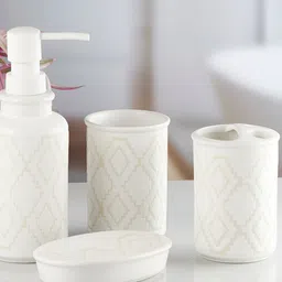 Kookee White 4 Pieces Ceramic Textured Bath Accessories Set-26