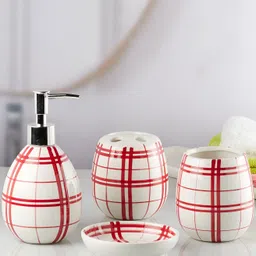 Kookee White 4 Pieces Abstract Ceramic Bath Accessories Set-2