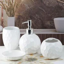Kookee White 4 Pieces Abstract Ceramic Bath Accessories Set-49