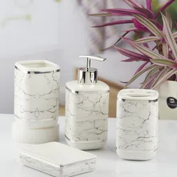 Kookee White 4 Pieces Abstract Ceramic Bath Accessories Set-10