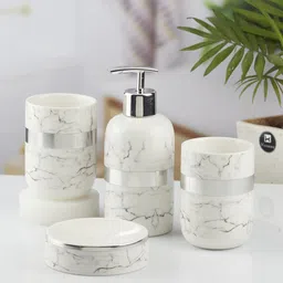 Kookee White 4 pieces Abstract Ceramic Bath Accessories Set-8