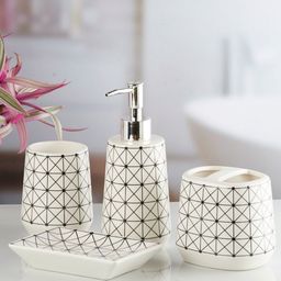 Kookee White 4 pieces Abstract Ceramic Bath Accessories Set-25