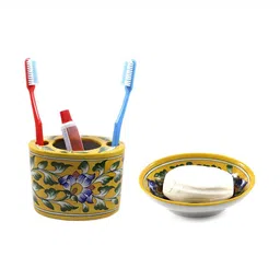 INDIA MEETS INDIA Yellow 2 Pieces Printed Ceramic Bath Accessories Set-53