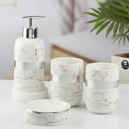 Kookee White 4 pieces Abstract Ceramic Bath Accessories Set image 2