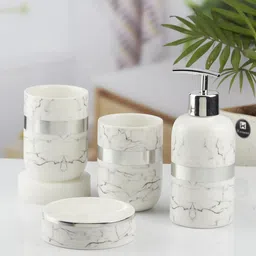 Kookee White 4 pieces Abstract Ceramic Bath Accessories Set image 4