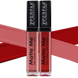 PERPAA Set Of 2 Matte Me Ultra Smooth Lip Creams 5 ml Each - Peach Nude & Bright Red image 1