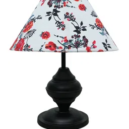 Homesake Black & White Floral Printed Table Lamp With Metal Base image 3