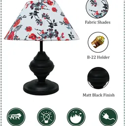 Homesake Black & White Floral Printed Table Lamp With Metal Base image 4