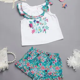 One Friday Girls Printed Cap Sleeves Top With Shorts-17