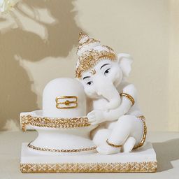 Home Centre White & Gold-Toned Ganesha With Linga Showpiece-image-75