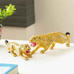 ExclusiveLane Yellow & Red 2 Pieces Tiger & Cub Meenakari Showpieces-image-54