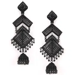 Jazz and Sizzle Black Contemporary Jhumkas Earrings-5