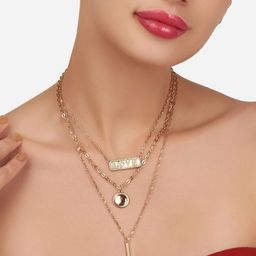 AMI Gold-Plated 3 Layers Contemporary Love Chain & Earring Set-69