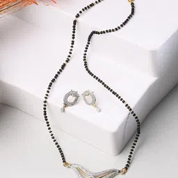 AanyaCentric Gold-plated Mangalsutra Pendant Earring Set & Silver Plated Anklet-picture-35