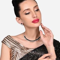AMI Gold-Plated Black & White Stone-Studded Jewellery Set-39