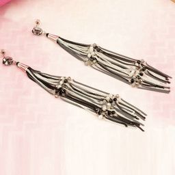 Designs By Jewels Galaxy Grey Tasselled Contemporary Drop Earrings-5