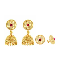 Vighnaharta Gold-Plated Cubic Zirconia-Studded Dome-Shaped Removable Jhumkas-image-6