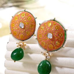 DUGRISTYLE Gold-Plated Kundan Circular Drop Earrings-15