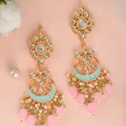 DASTOOR Gold-Plated Kundan Contemporary Chandbalis Earrings-image-35