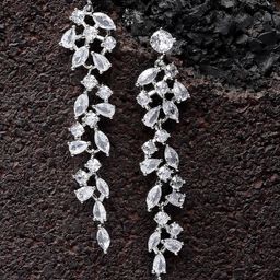 KARATCART Silver-Plated Cubic Zirconia Contemporary Drop Earrings-45