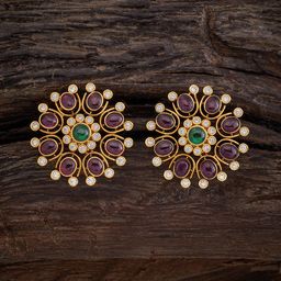 Kushal's Fashion Jewellery Gold-Plated Stone-Studded Beaded  Circular Studs Earrings-image-15