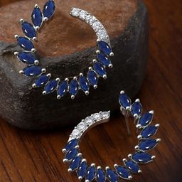 KARATCART Silver-Plated Cubic Zirconia Contemporary Hoop Earrings-11