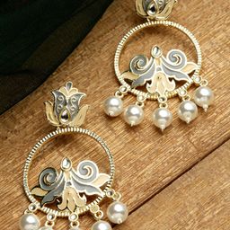 KARATCART Women Gold Plated Grey Circular Drop Earrings-13