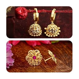Vighnaharta Gold-Toned Floral Drop Earrings-image-98
